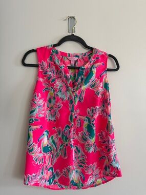 Lilly Pulitzer Hot Pink Tropical Toucan Shell Top